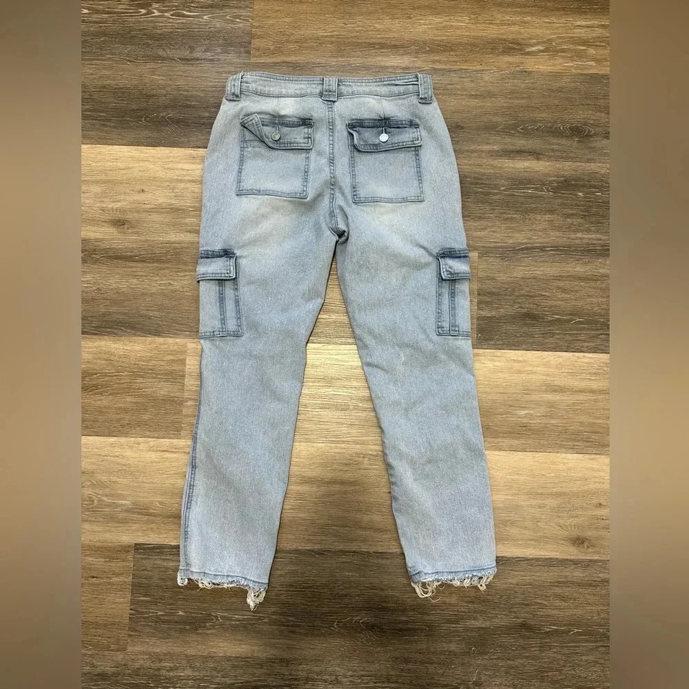 Kancan Jeans Winston High-Rise Cargo Slim Straight Size 7/27 Light Wash Denim - Picture 10 of 13